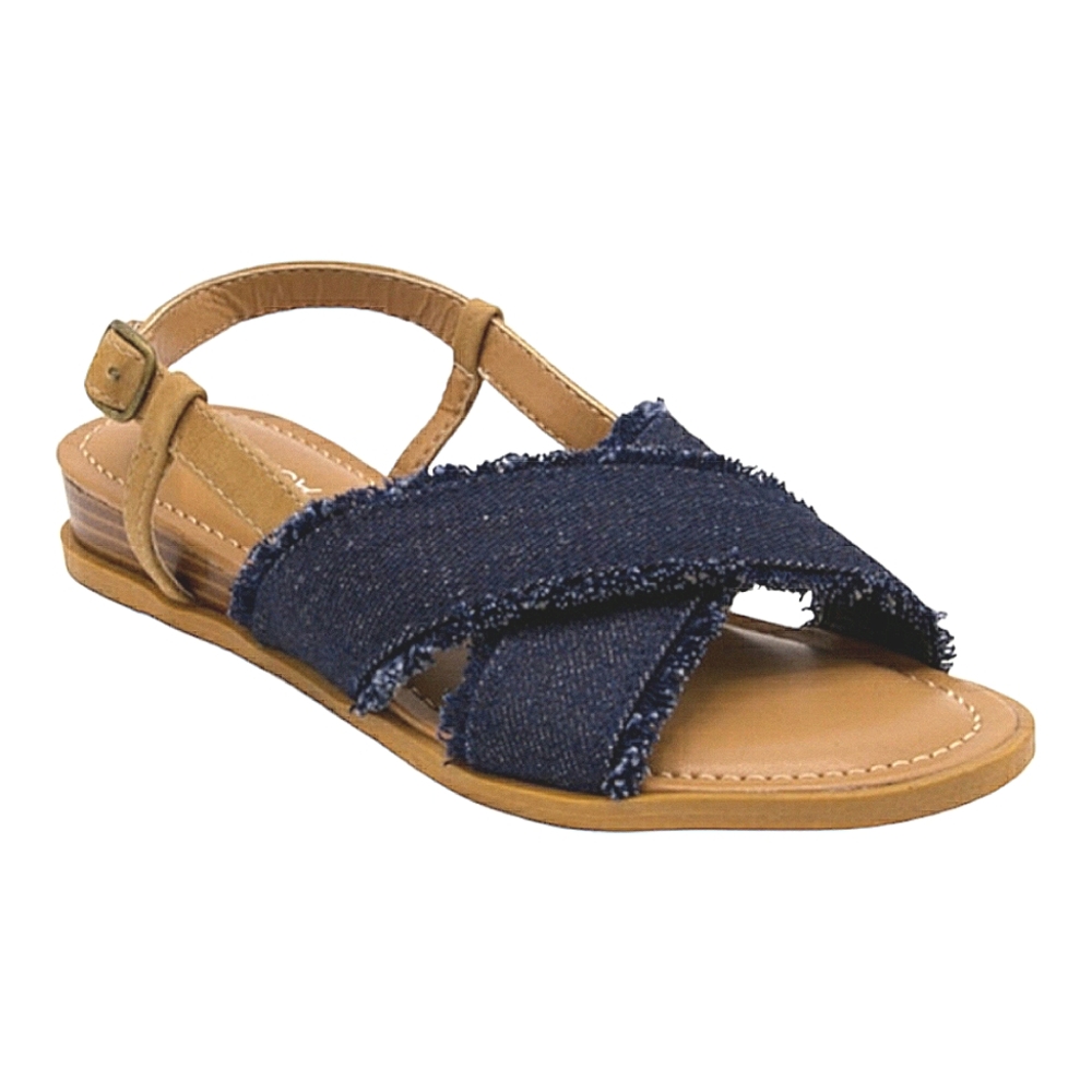 Nautica Denim Frayed Basin Slide Coastal Hippie Boho Beachy Summer Sandal size 7